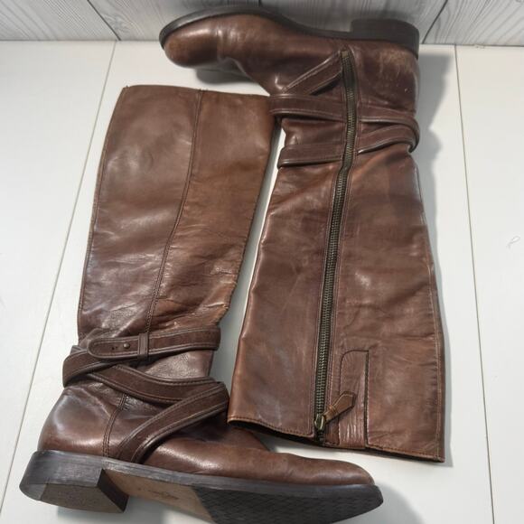 Y2K Vintage Cole Haan Tall Brown Leather Buckle Harness Riding Boot Size 7.5 - Picture 6 of 11